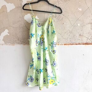 Vintage Slip Dress Satin Mini Nightie Green Floral Chemise 90s‎ Y2K Fairycore L